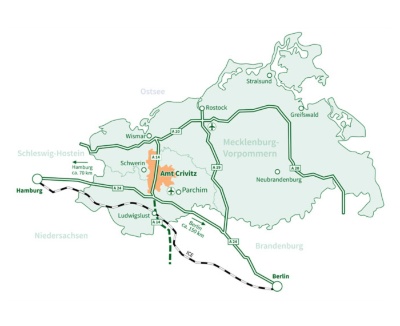 Karte das Amt Crivitz als Wirtschaftsstandort