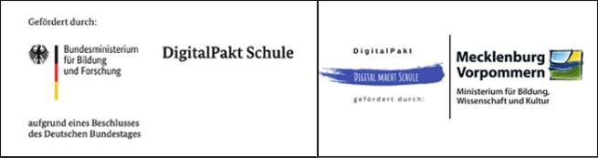 Logos des Bundes und M-V zur Förderung Digitalpakt Schule